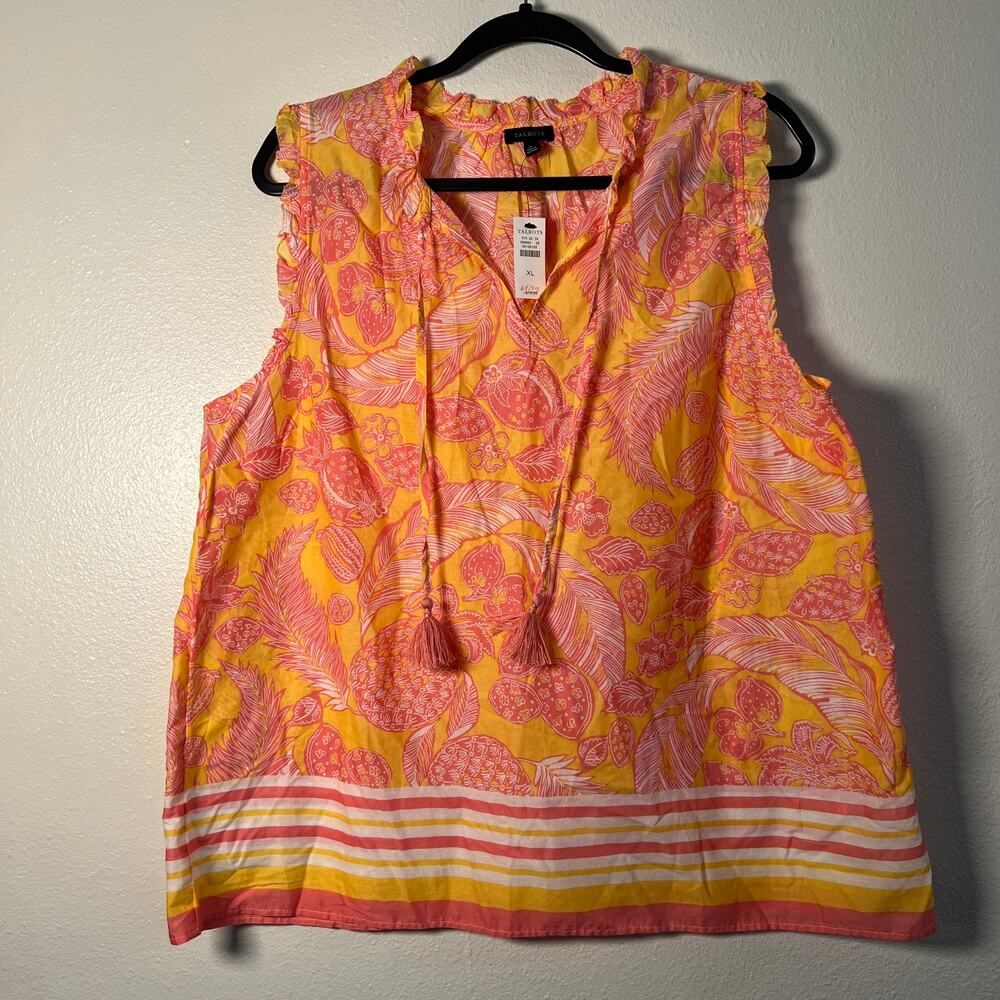 NWT Women's Talbots Tank – XL Pink, Yellow, White Hawaiian Print – 100% Cotton
